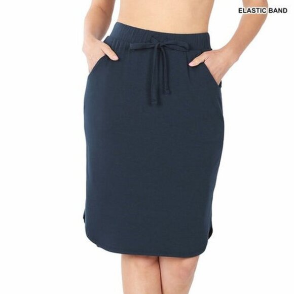 Zenana Corpcore Tie Tulip Hem Black Pockets Office Length Contemporary Skirt - Picture 1 of 7